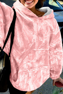 Light Pink Camouflage Woodland Print Oversized Sporty Hoodie