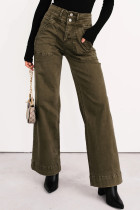 Jungle Green Double Waistband Loose Straight Jeans
