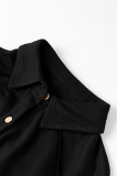 Black Waffle Knit Patchwork Exposed Seam Loose Shacket