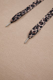 Dark Khaki Thermal Textured Leopard Drawstring Baggy Hoodie