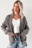 Dark Brown Mineral Wash Exposed Seam Patchwork Knit Open Sweater Cardigan