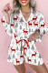 White Christmas Fashion Print Velvet Trim Bow Knot Pajama 2pcs Short Set