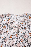 Khaki Bold Floral Print Frilled Puff Sleeve Button Down Shirt