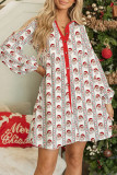 White Father Christmas Contrast Collar Button Front Long Sleeve A-line Mini Dress