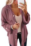 Fiery Red Pink Roll Tab Sleeve Ribbed Cording Shacket