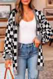 Black Checkered Open Front Drop Shoulder Cardigan