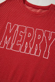 Fiery Red Twist Ribbed MERRY Letter Graphic Plus Size Pullover