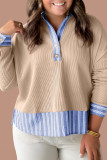 Parchment Plus Size Striped Contrast Trim Waffle Knit Collared Top