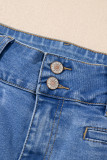 Light Blue Double Button High Rise Straight Leg Jeans