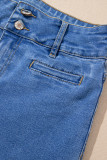 Light Blue Double Button High Rise Straight Leg Jeans