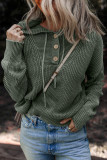 Mist Green Mineral Wash Ribbed Knit Button Drawstring Neck Hooded Sweater