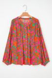 Rose Floral Print Batwing Sleeve Buttoned Loose Fit Shirt