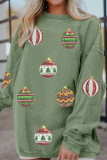 Grass Green Corded Rib Sequin Patched Christmas Ornament Bulb Graphic Sweatshirt
