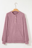 Pink Ribbed Texture Drop Shoulder Henley Knit Top
