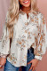 Apricot Floral Printed Silky Button Up Long Sleeve Shirt