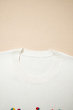 Beige Colorful Holly Jolly Christmas Knit Loose Sweater