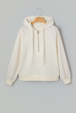 Beige Solid Color Textured Sleeve Patchwork Half Zip Hoodie
