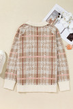 Khaki Vintage Pattern Ribbed Trim Button Front Plus Size Cardigan Sweater