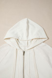 Beige Solid Color Textured Sleeve Patchwork Half Zip Hoodie