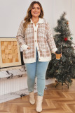 Khaki Vintage Pattern Ribbed Trim Button Front Plus Size Cardigan Sweater