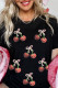 Black Sequin Bow Cheery Patched Valentines Graphic Tee
