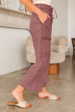 Wild Ginger  Mineral Wash Lace-up High Waist Raw Hem Patched Pocket Pants