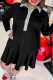 Black Plus Size Striped Cuffs Polo Collar Patchwork Long Sleeve Ruffle Hem Dress