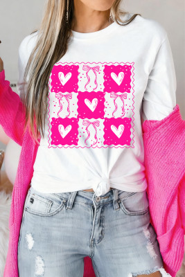 White Valentines Bow Heart Checkered Print Pullover Sweatshirt