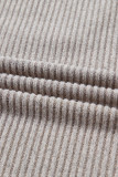Simply Taupe Ribbed V Neck Contrast Ribbon Bow Back Drop Shoulder Long Sleeve Top