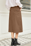 Coffee Front Slit Shift High Waist Midi Skirt