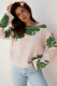 Green Bold Flower Pattern Wide Sleeve Baggy Sweater