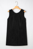 Black Plus Size Corduroy Patch Pocket Sleeveless Mini Dress