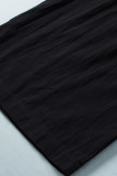 Black Paperbag Waist Straight Leg Cropped Pants