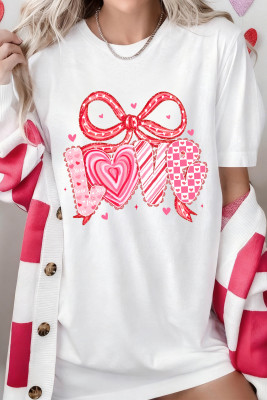 White Sweet LOVE Ribbon Bow Printed Valentines Day T Shirt