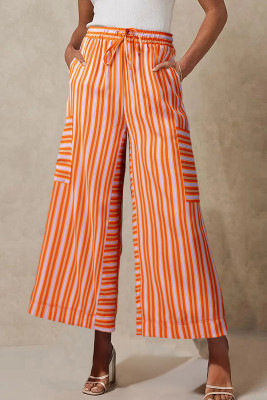 Orange Stripe Cropped Palazzo Pants with Pockets