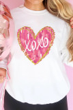 White xoxo Glitter Trim Brushstroke Heart Printed Pullover Sweatshirt