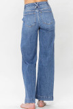 Sky Blue Double Button Zip Fly Straight Leg Jeans