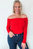 Fiery Red Foldover Off Shoulder Long Sleeve Slim Top