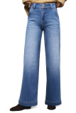 Sky Blue Double Button Zip Fly Straight Leg Jeans