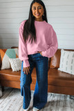 Pink Horizontal Ribbed Exposed Seam Detail Drop Shoulder Baggy Pullover