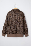 Brown Leopard Print Quarter Zip Corduroy Sweatshirt