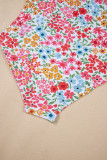 Red Floral Print Ricrac Trim Spaghetti Strap One Piece Swim Dress
