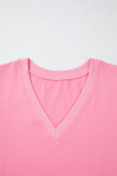 Bonbon Solid Color V Neck Short Puff Sleeve Blouse