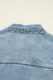 Myosotis Scallop Trim Collar Patched Pocket Button Up Mineral Washed Denim Jacket