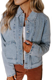 Myosotis Scallop Trim Collar Patched Pocket Button Up Mineral Washed Denim Jacket