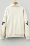Light Grey Mardi Gras Sequined Pattern Contrast Zipped Collar Pullover Sweatshirt