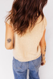 Apricot Buttoned Front Rolled Hem Cap Sleeve Sweater Top