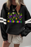 Black MARDI GRAS Crayfish Printed Varsity Striped Drop Shoulder Sweatshirt