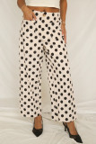 White Polka Dot Print Patched Pocket Loose Pants