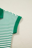 Green Stripe Quarter Zip Polo Collar T Shirt Dress with Pockets